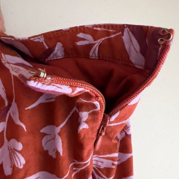 WAYF  Two Piece Strapless Floral Maxi Dress Rust Red Pink Tiered Smocked Back S - Picture 12 of 16